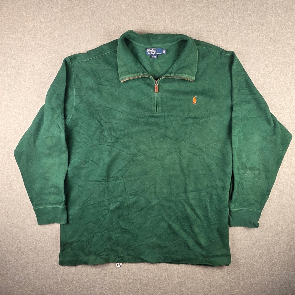 Polo Ralph Lauren Mens 2XB Green Quarter Zip Sweater Pullover Preppy Old Money